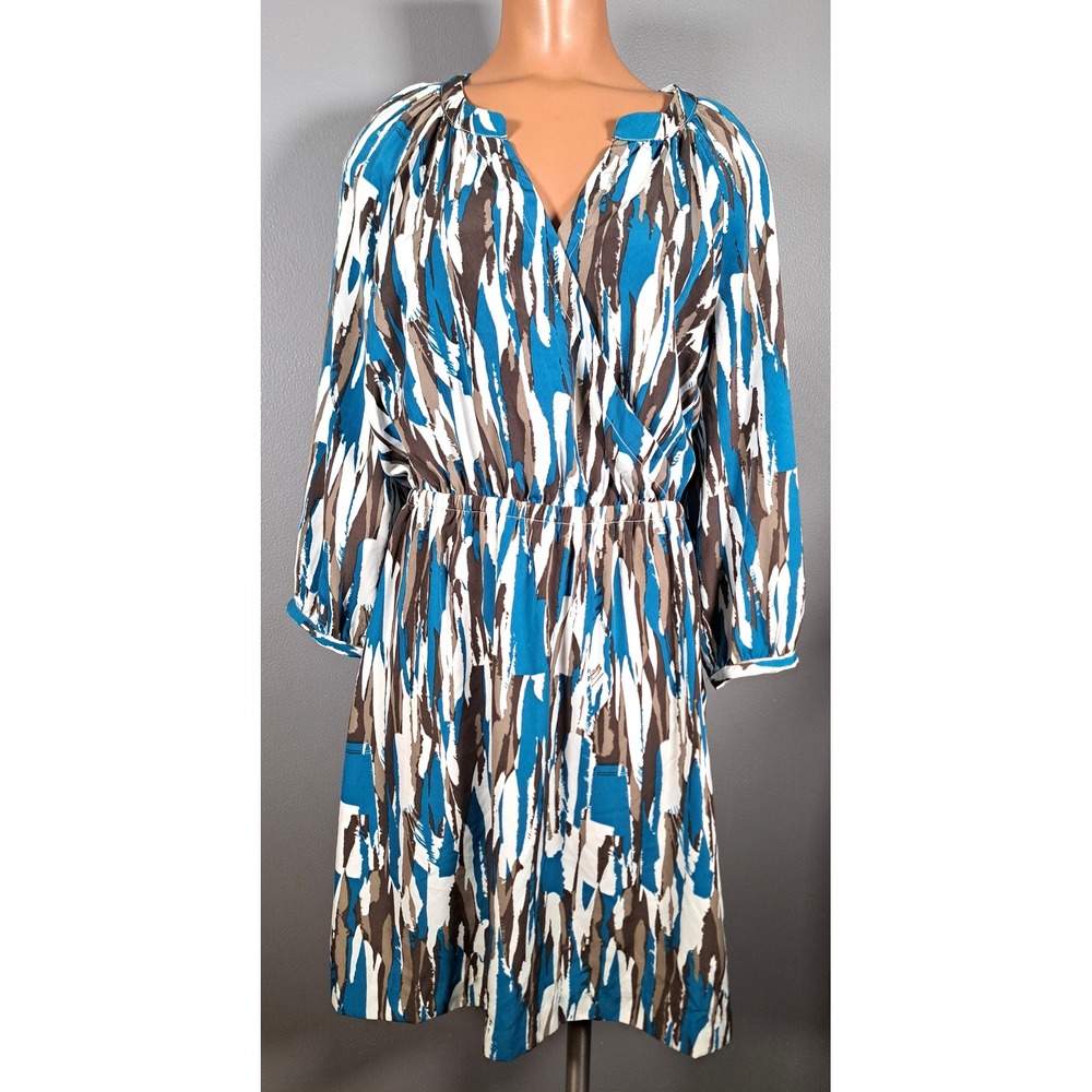Banana Republic Blue Abstract Brushstroke Faux‎ Wrap Dress Long Sleeve Size 6